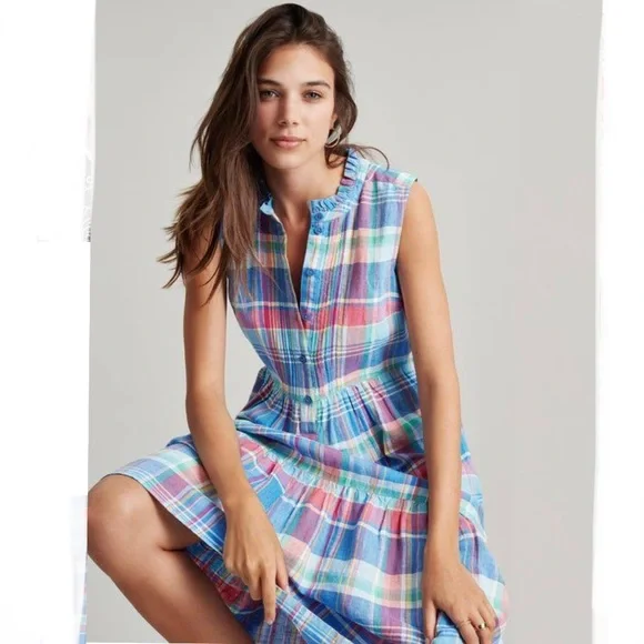 Joules | Dresses | Joules 0 Linen Kaylee Multicheck Midi Dress Nwot |  Poshmark